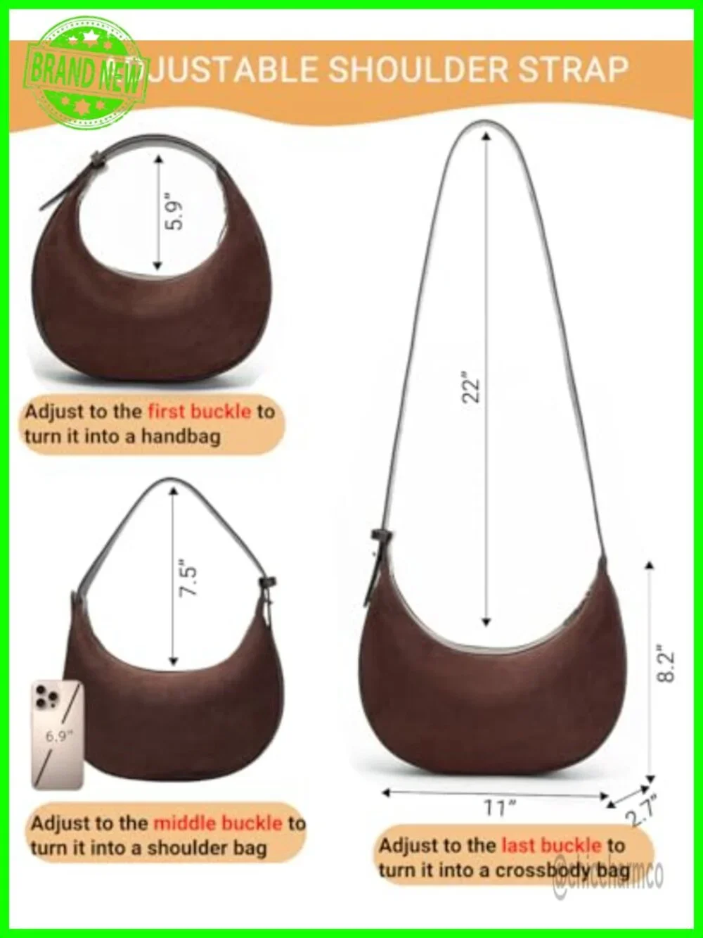 Faux Suede Crossbody Hobo Bag with Adjustable Strap
